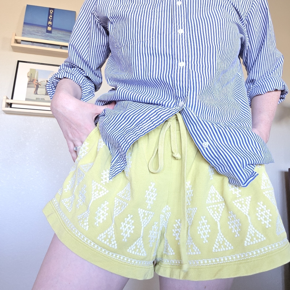 Embroidered Lime Drawstring Athletic Shorts